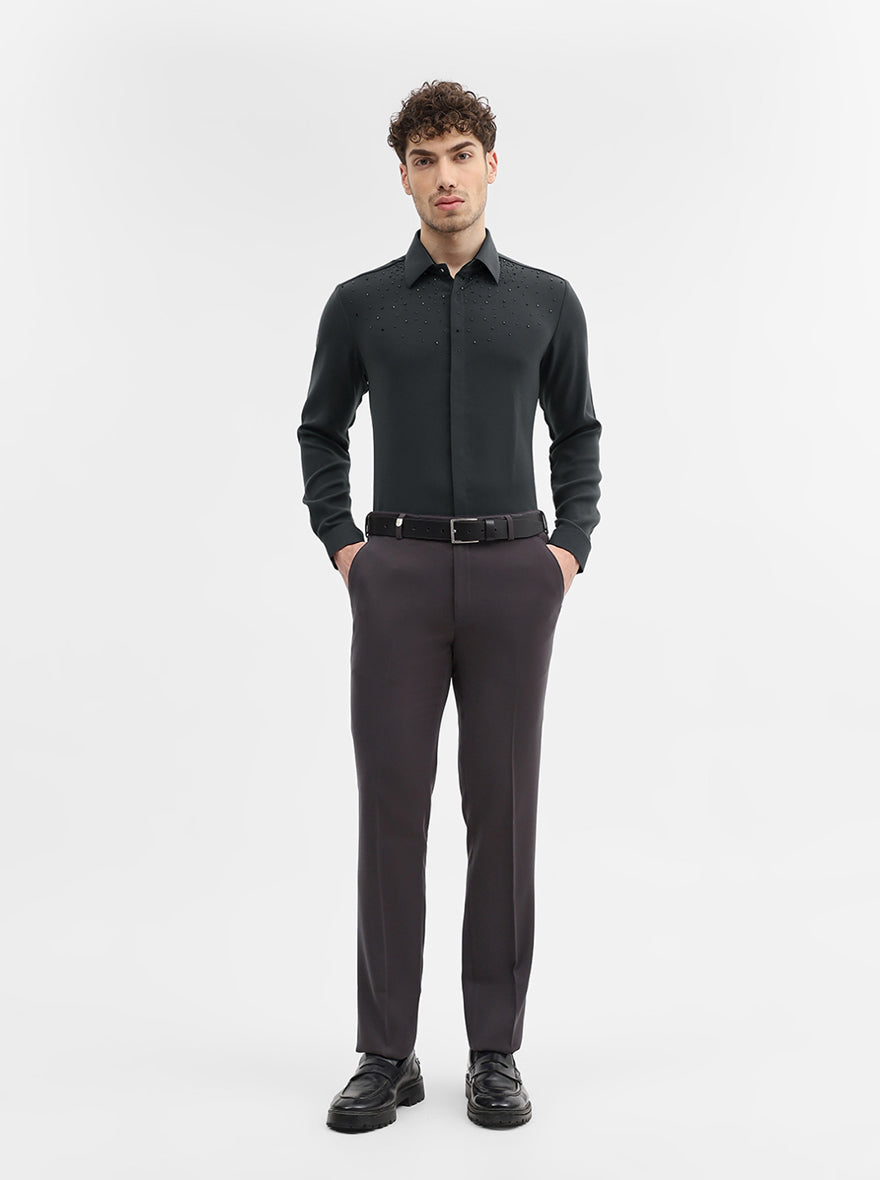 Dark Grey Solid Slim Fit Party Wear Shirt | Wyre