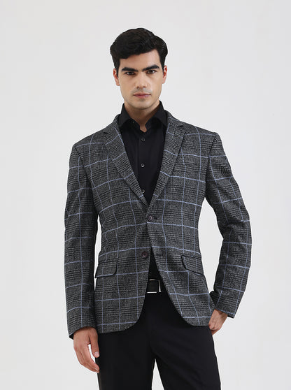 Gray Checked Regular Fit Blazer | JB Studio