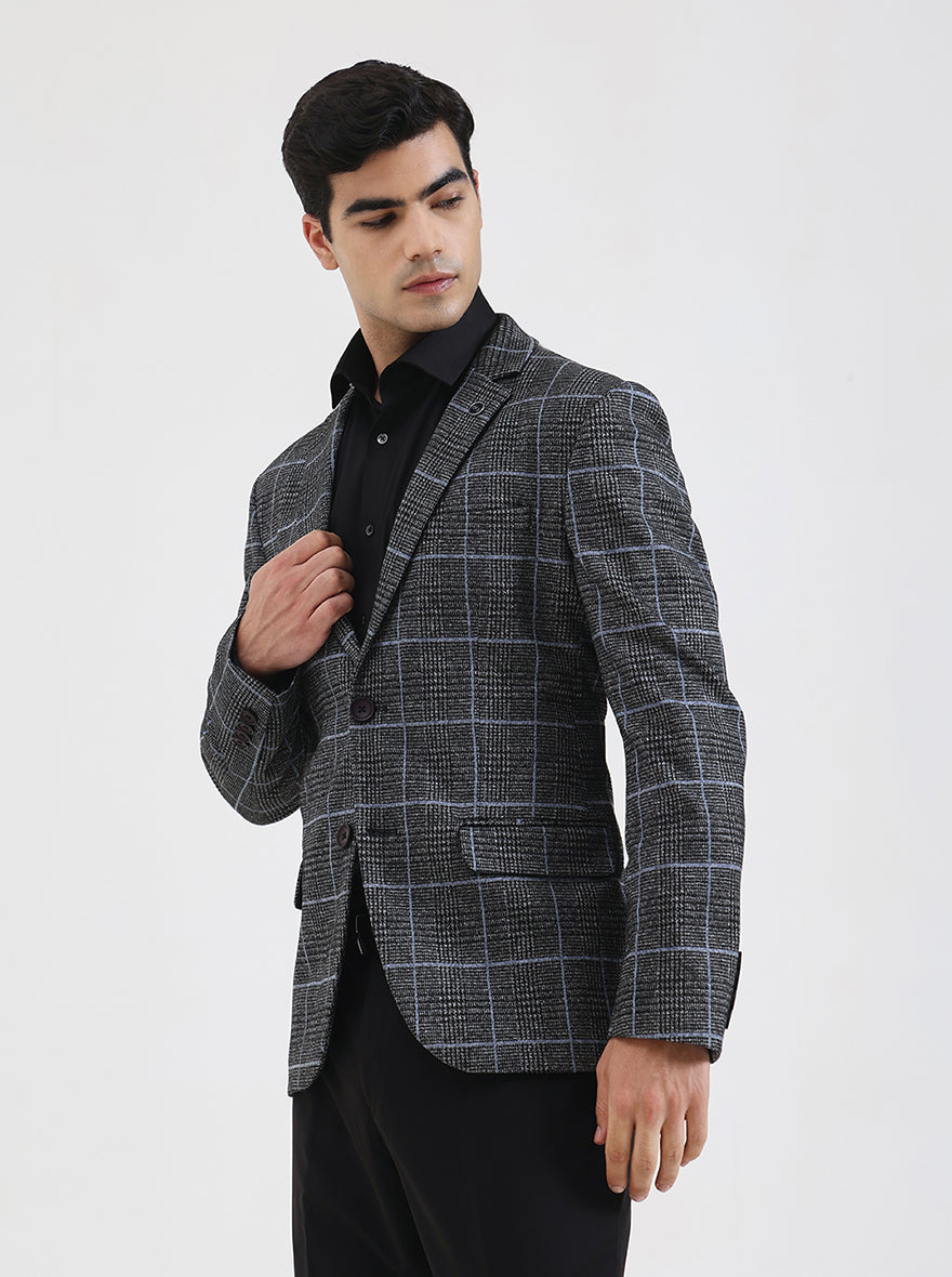 Gray Checked Regular Fit Blazer | JB Studio
