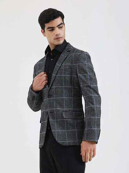 Gray Checked Regular Fit Blazer | JB Studio