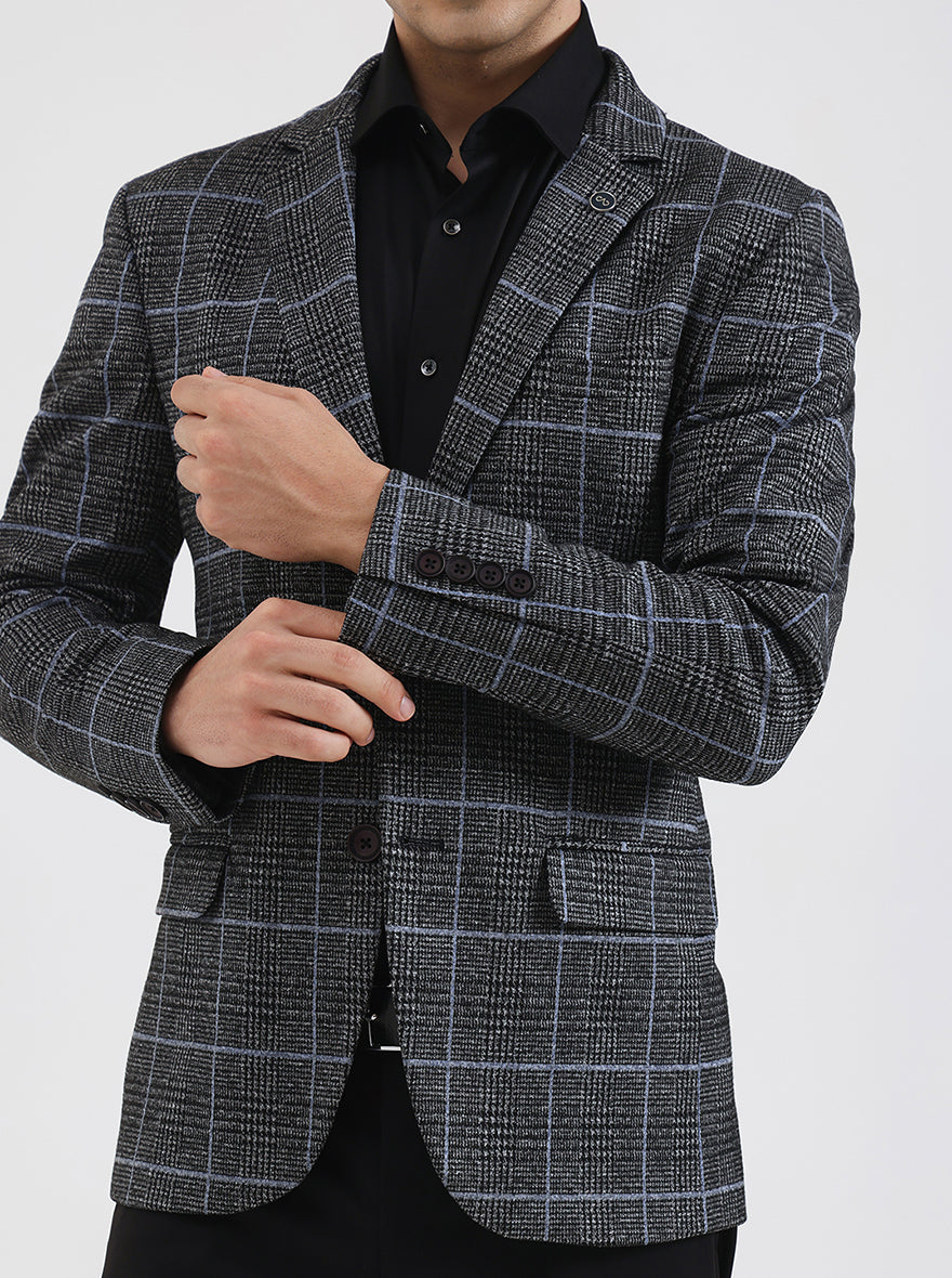 Gray Checked Regular Fit Blazer | JB Studio