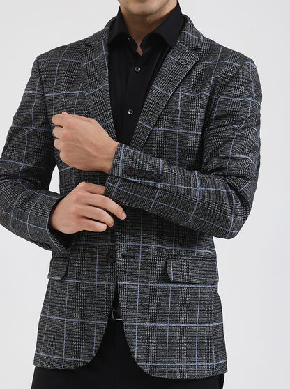 Gray Checked Regular Fit Blazer | JB Studio
