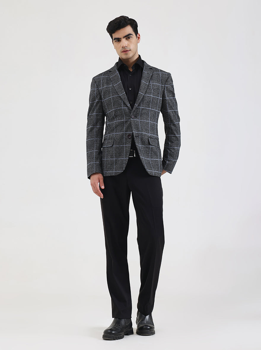 Gray Checked Regular Fit Blazer | JB Studio