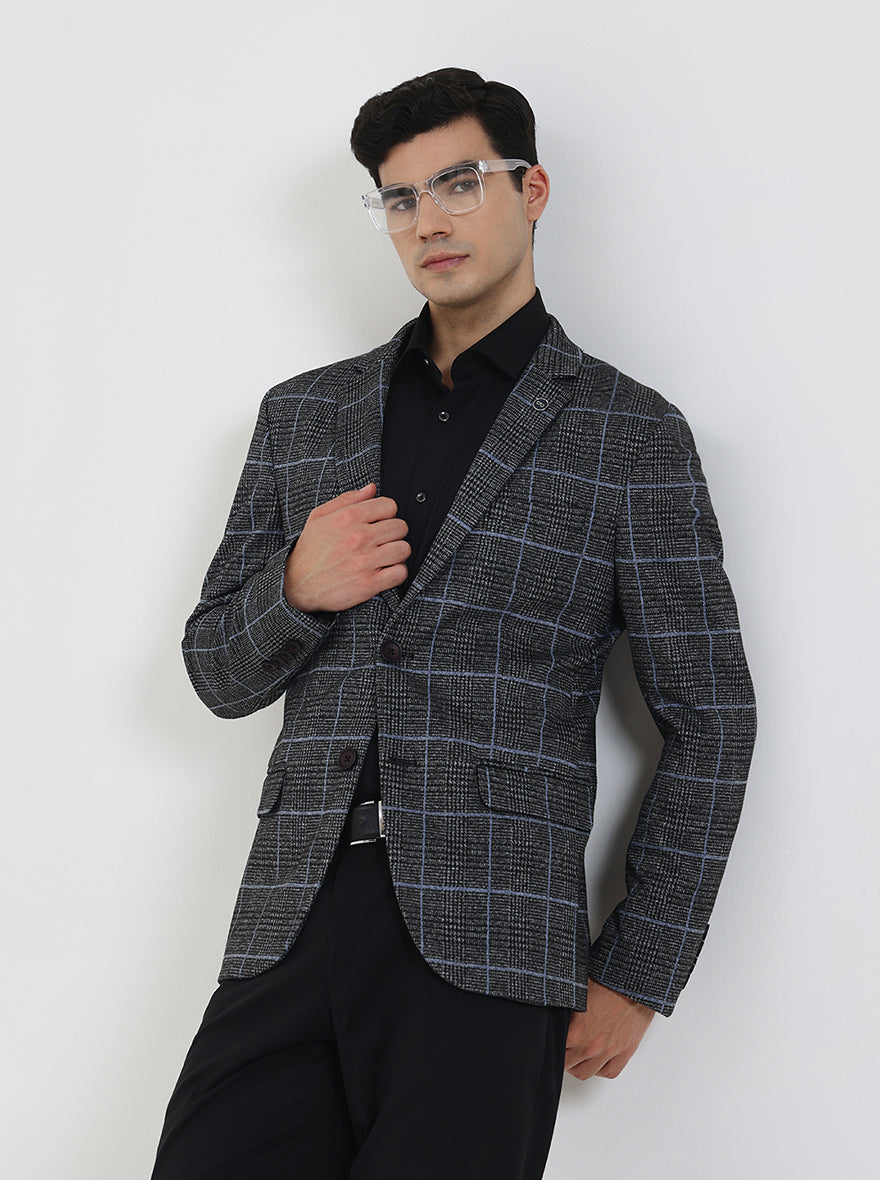 Gray Checked Regular Fit Blazer | JB Studio