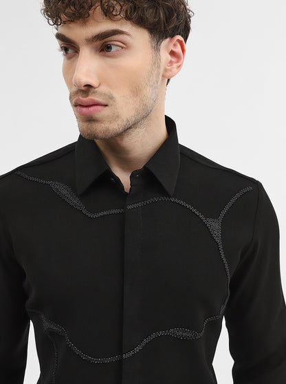Black Solid Slim Fit Party Wear Shirt | Wyre