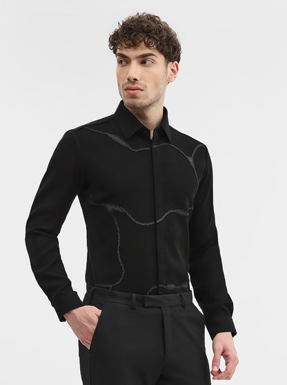 Black Solid Slim Fit Party Wear Shirt | Wyre