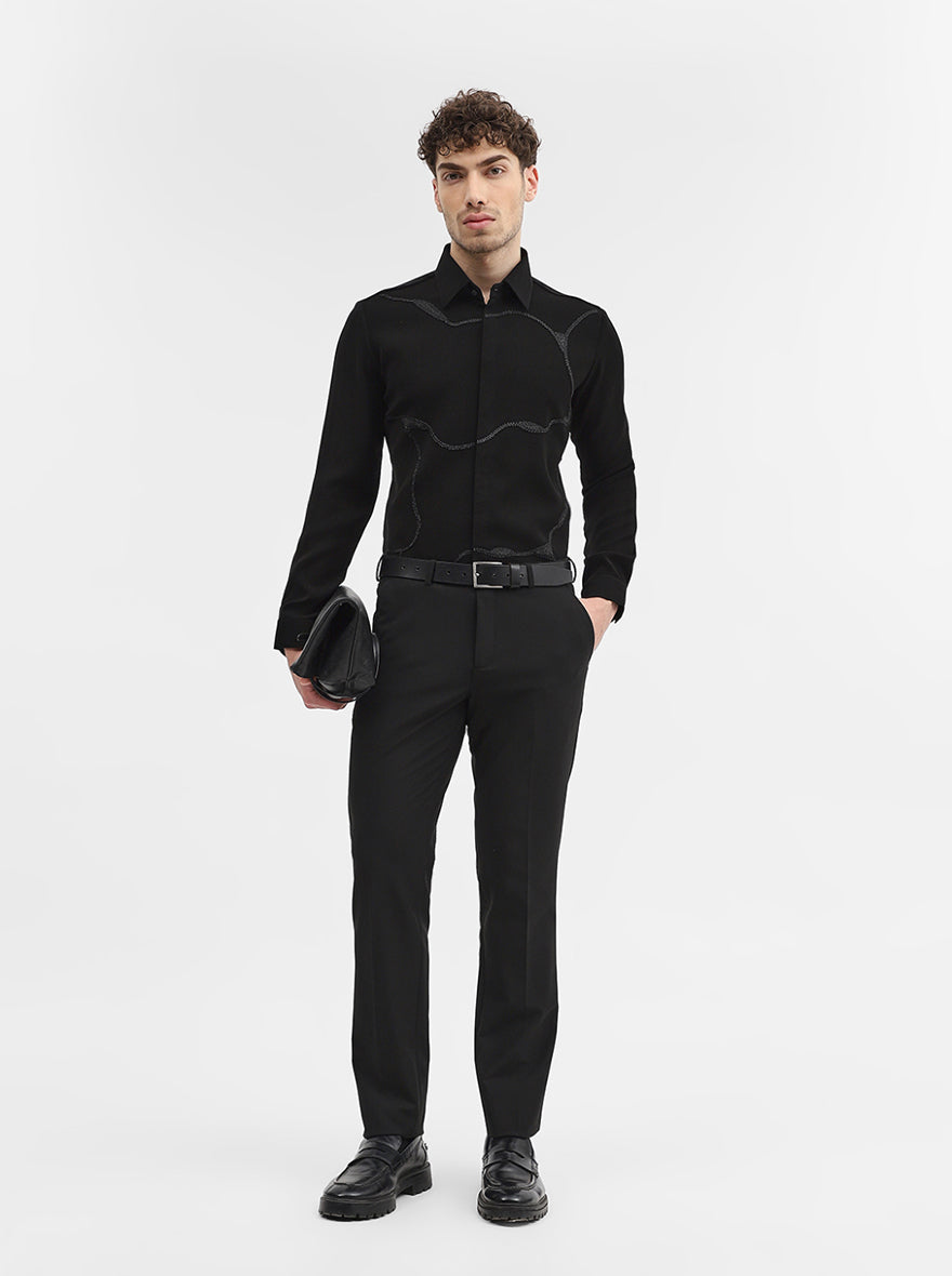 Black Solid Slim Fit Party Wear Shirt | Wyre