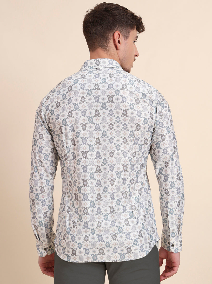 Cream Printed Slim Fit Party Wear Shirt | Wyre