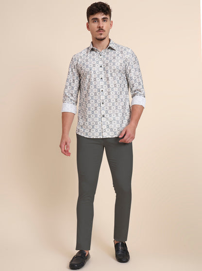 Cream Printed Slim Fit Party Wear Shirt | Wyre