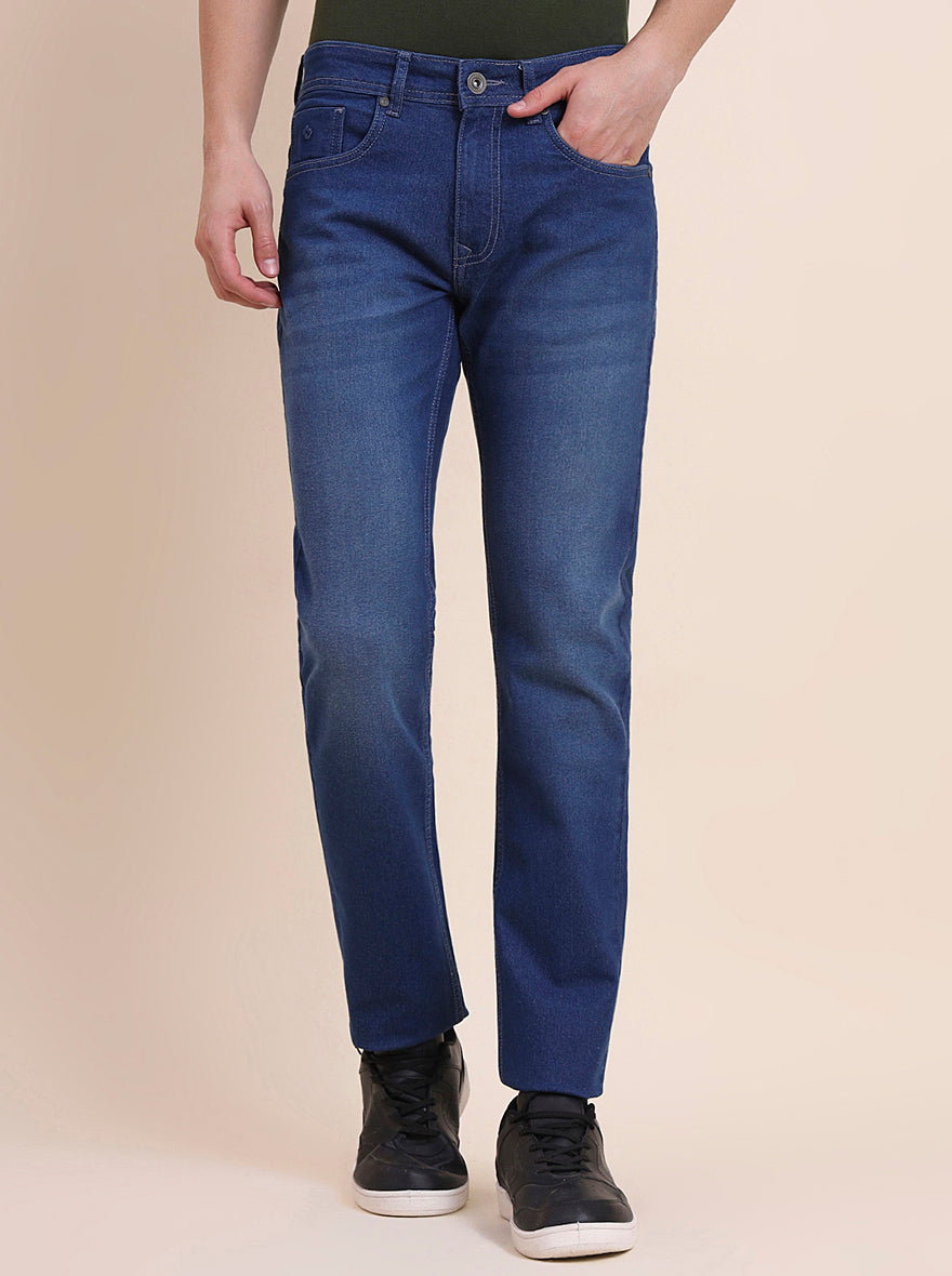 Light Denim Blue Solid Narrow Fit Jeans | Greenfibre