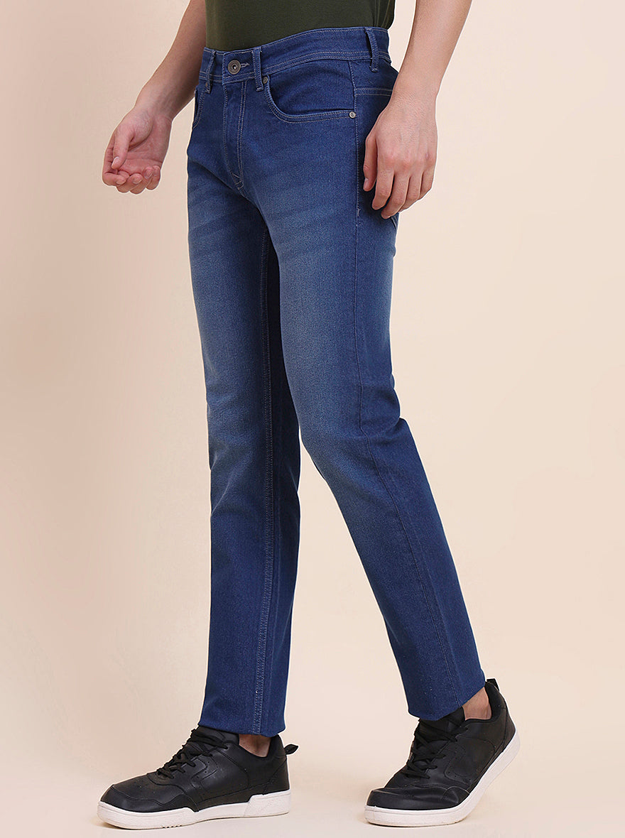 Light Denim Blue Solid Narrow Fit Jeans | Greenfibre