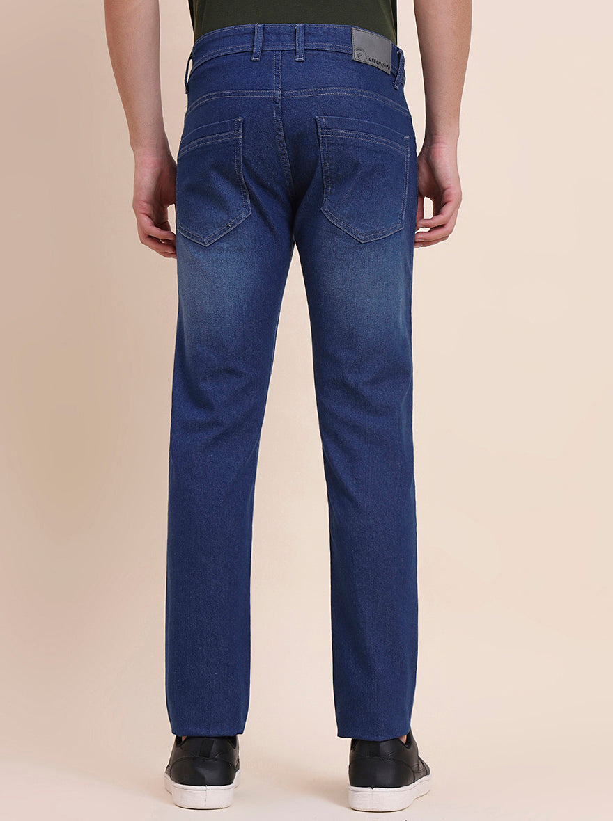 Light Denim Blue Solid Narrow Fit Jeans | Greenfibre