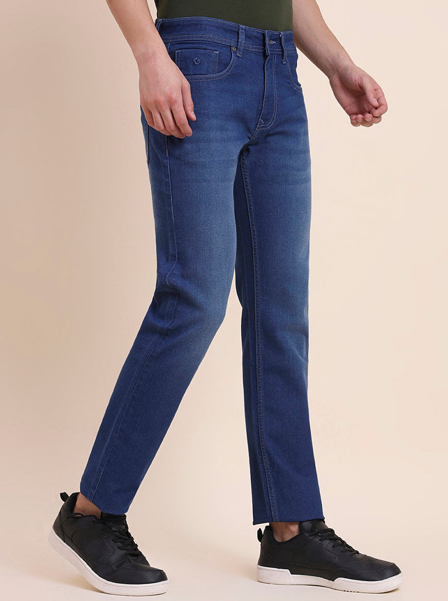 Light Denim Blue Solid Narrow Fit Jeans | Greenfibre