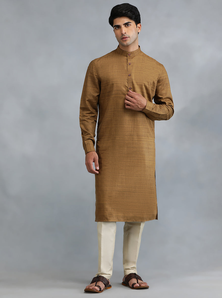 Brown Solid Regular Fit Modi Kurta | JadeBlue