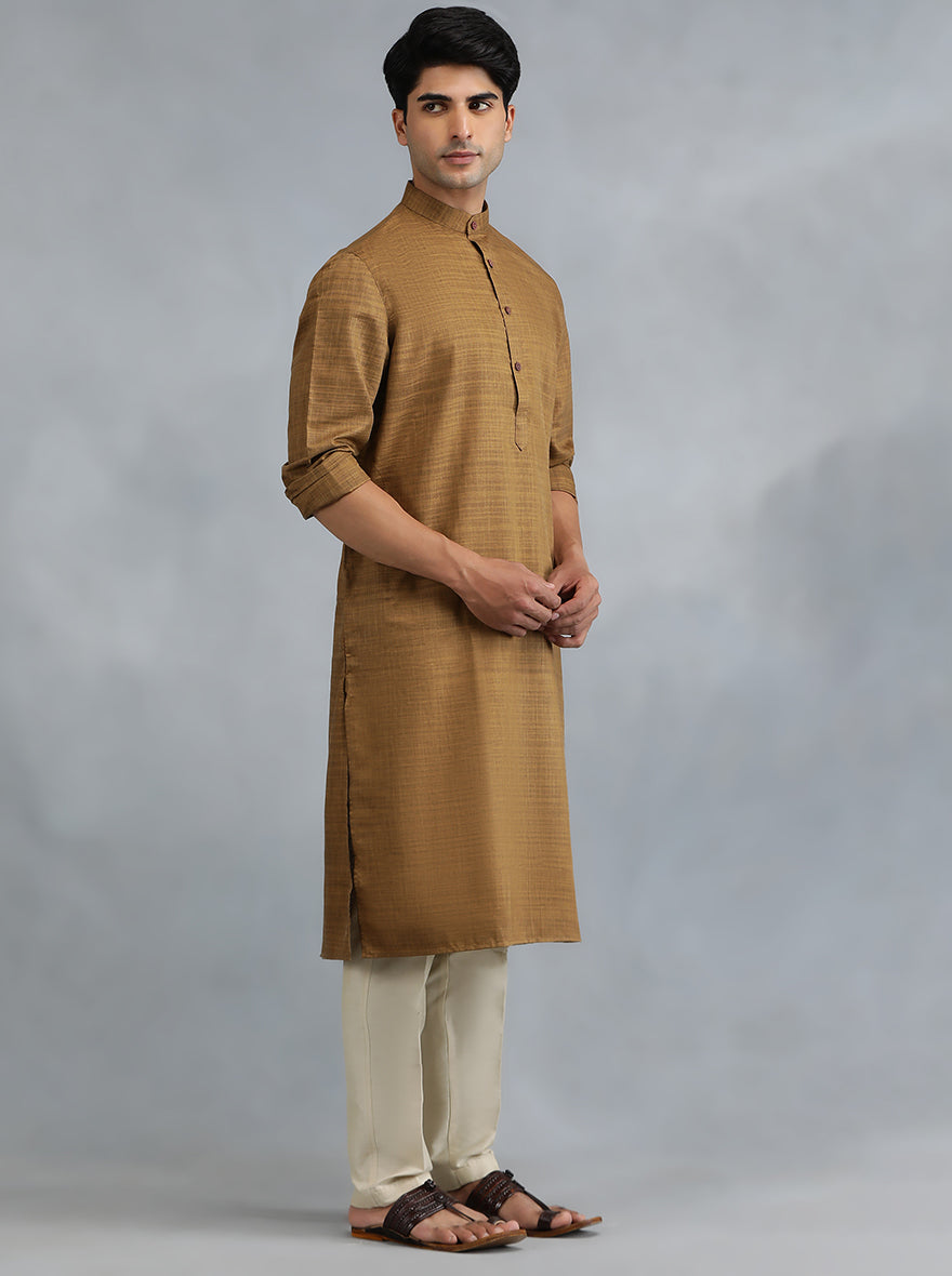 Brown Solid Regular Fit Modi Kurta | JadeBlue