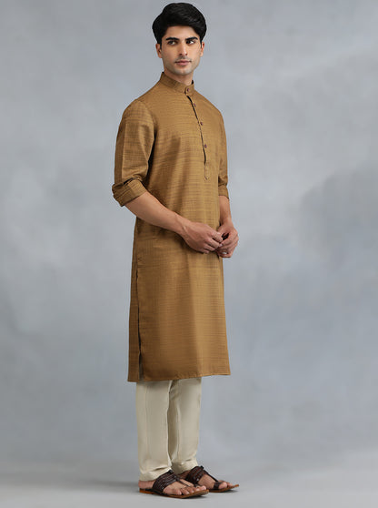 Brown Solid Regular Fit Modi Kurta | JadeBlue