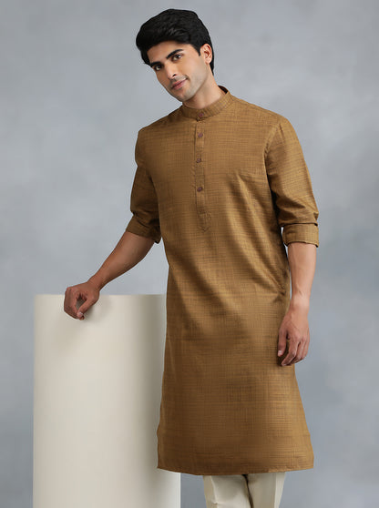 Brown Solid Regular Fit Modi Kurta | JadeBlue