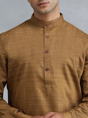 Brown Solid Regular Fit Modi Kurta | JadeBlue