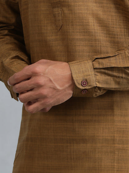 Brown Solid Regular Fit Modi Kurta | JadeBlue