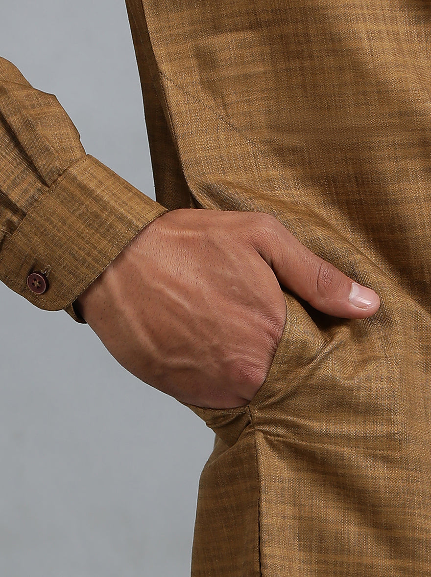 Brown Solid Regular Fit Modi Kurta | JadeBlue