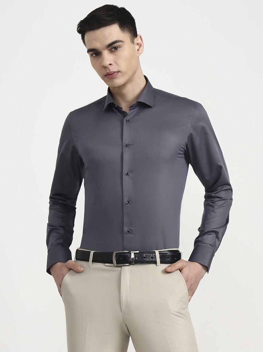 Grey Solid Slim Fit Party Wear Shirt | Wyre