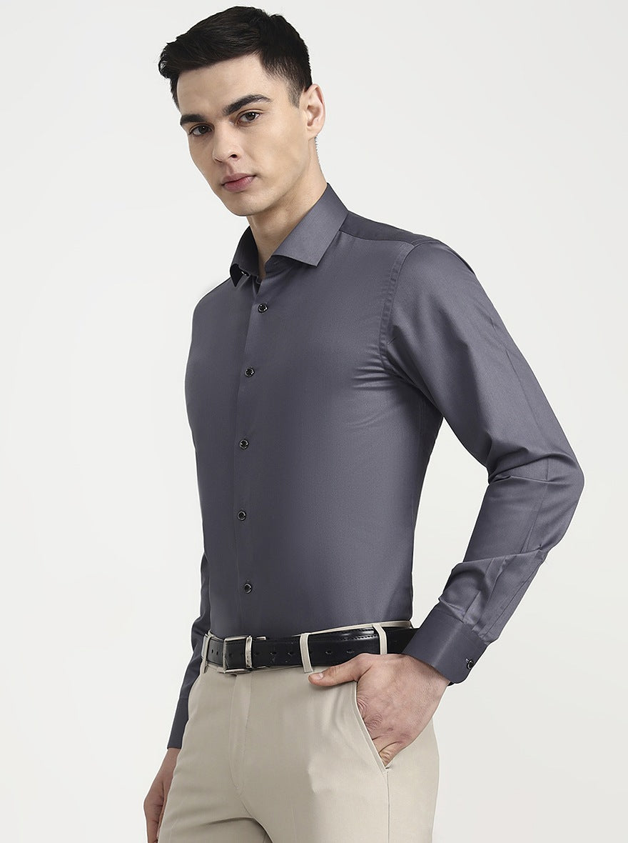 Grey Solid Slim Fit Party Wear Shirt | Wyre