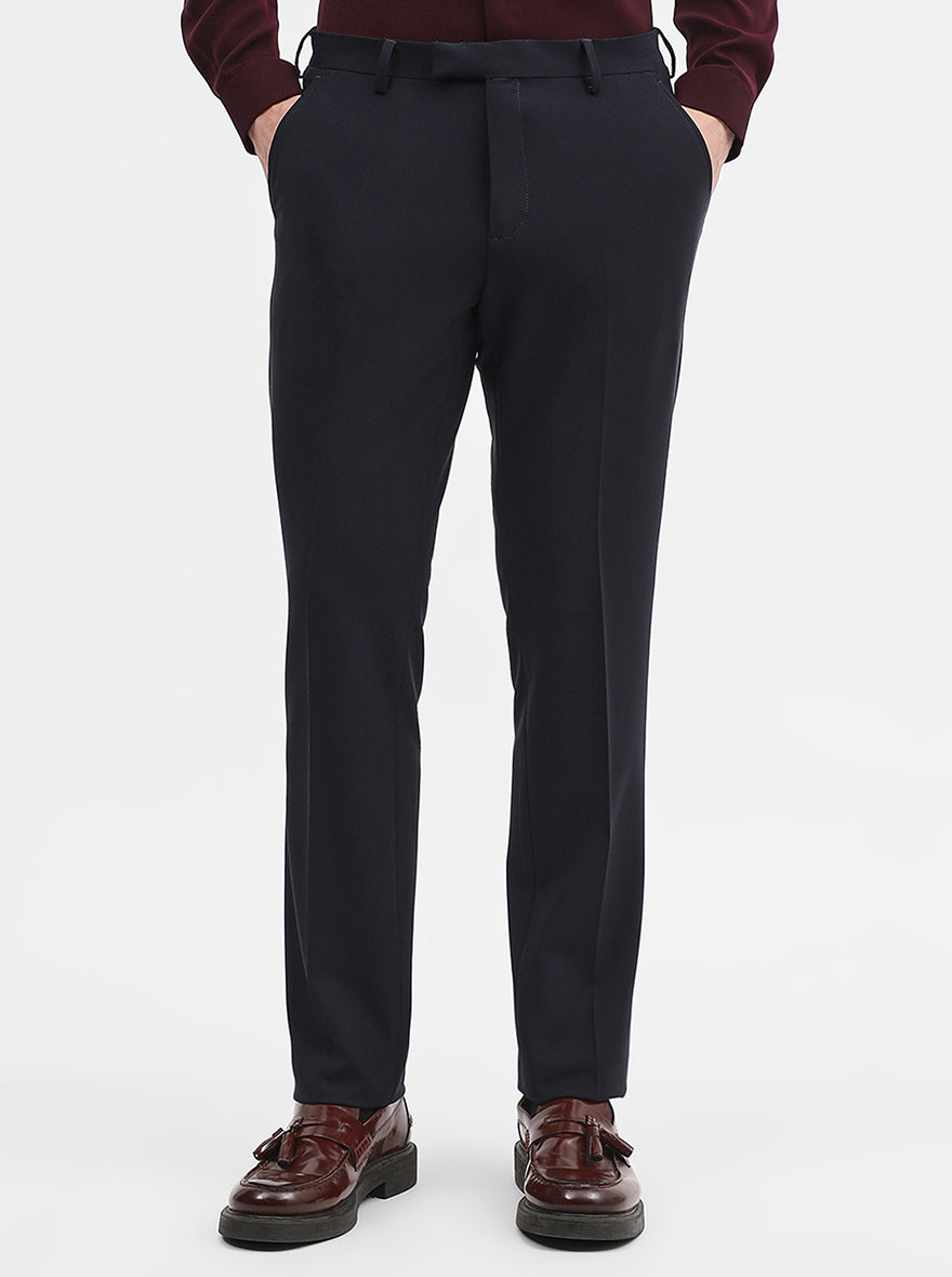 Blue Solid Super Slim Fit Formal Trouser | JadeBlue Youth