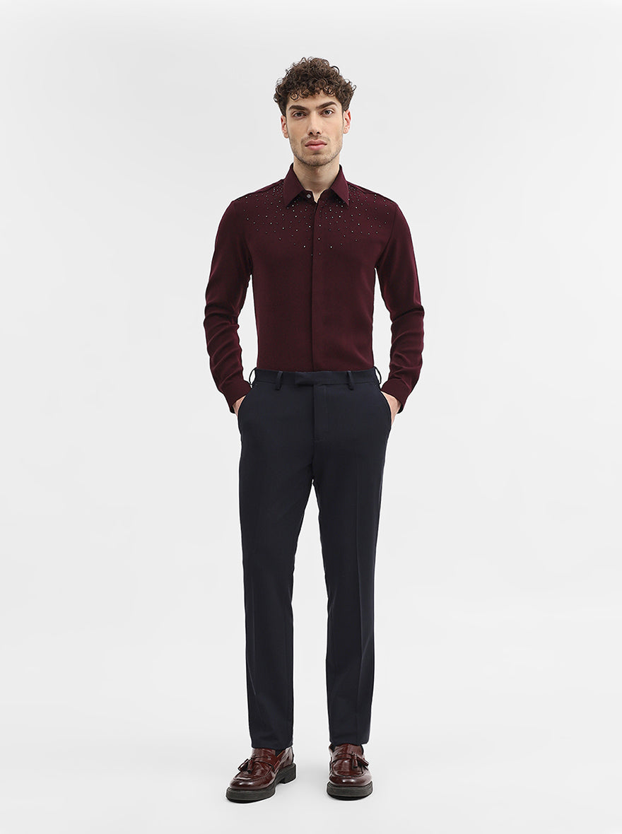 Blue Solid Super Slim Fit Formal Trouser | JadeBlue Youth