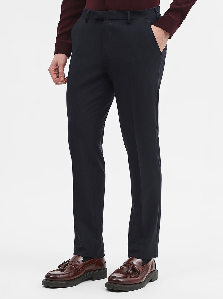 Blue Solid Super Slim Fit Formal Trouser | JadeBlue Youth