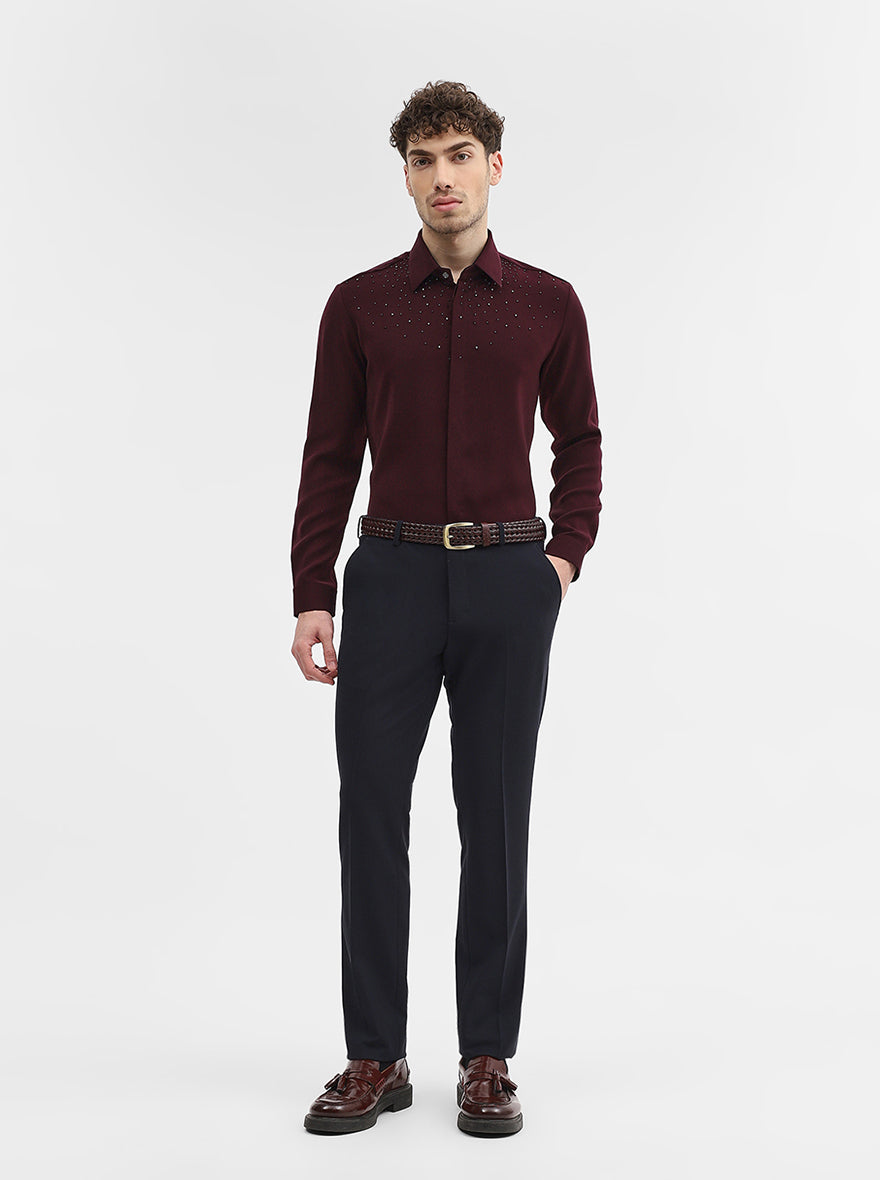 Blue Solid Super Slim Fit Formal Trouser | JadeBlue Youth