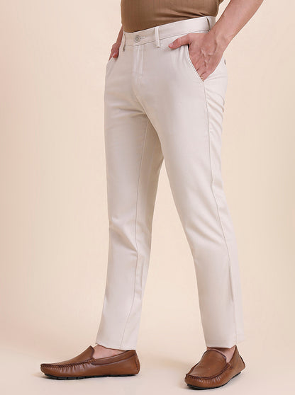 Cream Solid Uno Fit Casual Trouser | JadeBlue