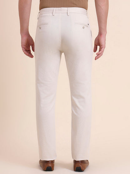 Cream Solid Uno Fit Casual Trouser | JadeBlue