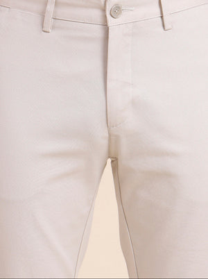 Cream Solid Uno Fit Casual Trouser | JadeBlue