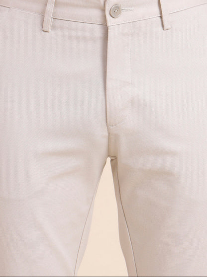 Cream Solid Uno Fit Casual Trouser | JadeBlue