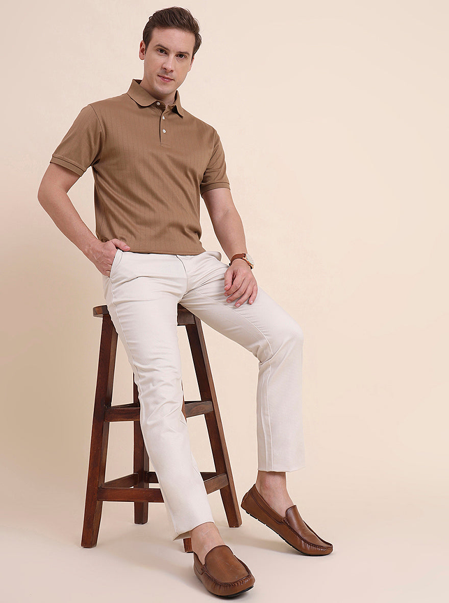 Cream Solid Uno Fit Casual Trouser | JadeBlue