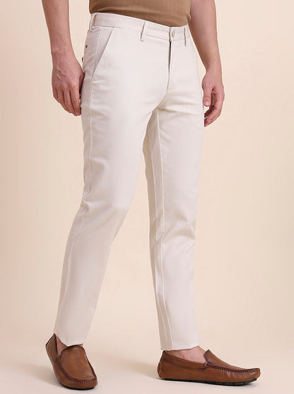 Cream Solid Uno Fit Casual Trouser | JadeBlue
