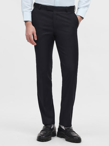 Navy Blue Solid Slim Fit Formal Trouser | Metal