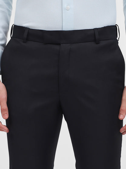 Navy Blue Solid Slim Fit Formal Trouser | Metal