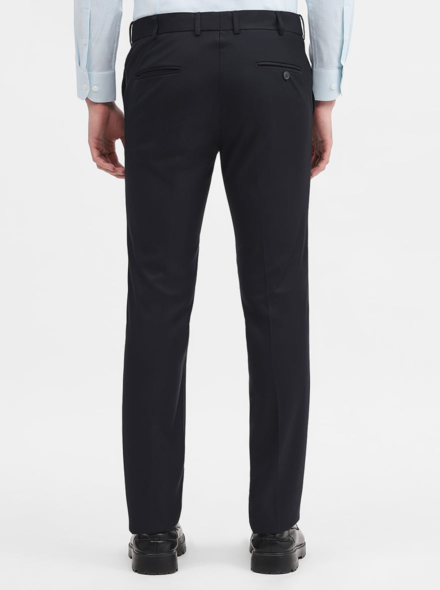 Navy Blue Solid Slim Fit Formal Trouser | Metal