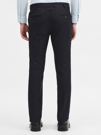Navy Blue Solid Slim Fit Formal Trouser | Metal