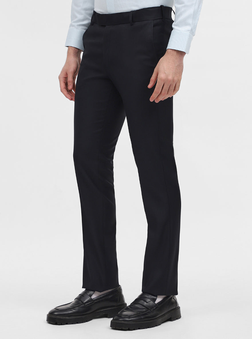Navy Blue Solid Slim Fit Formal Trouser | Metal