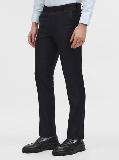 Navy Blue Solid Slim Fit Formal Trouser | Metal