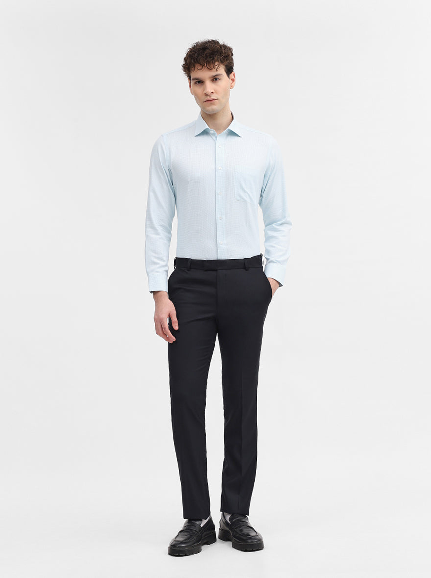 Navy Blue Solid Slim Fit Formal Trouser | Metal