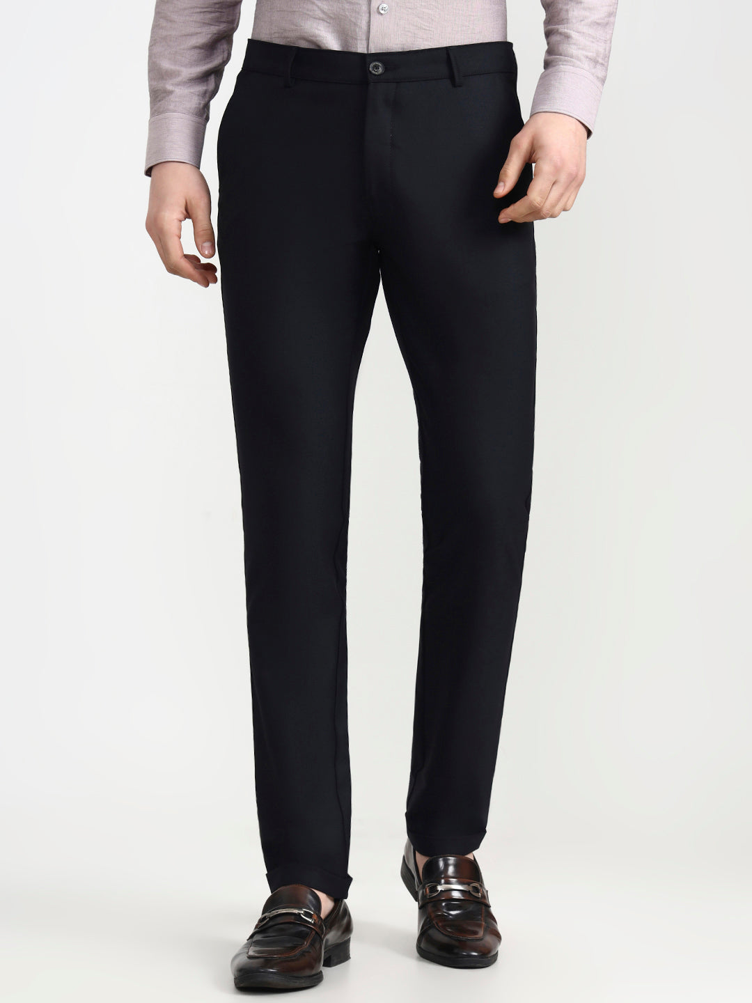 Navy Blue Solid Slim Fit Club Wear Trouser | Wyre
