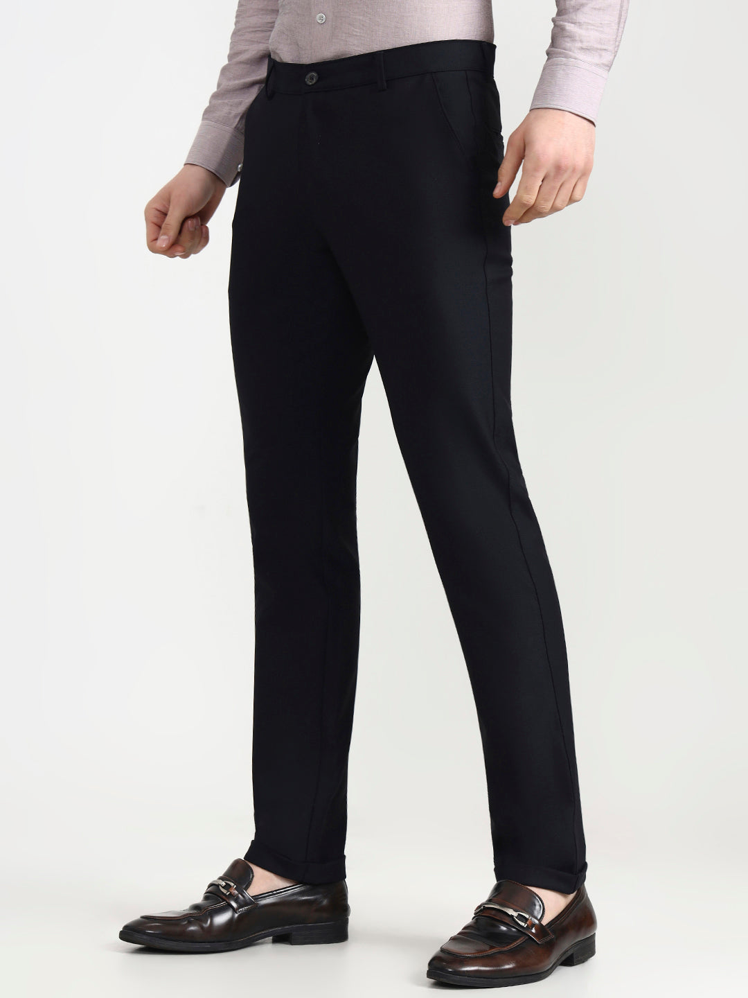 Navy Blue Solid Slim Fit Club Wear Trouser | Wyre