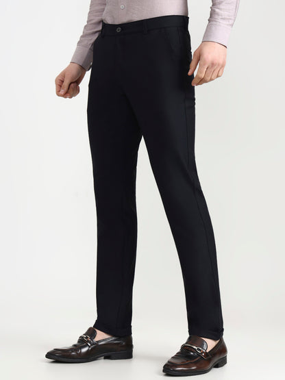 Navy Blue Solid Slim Fit Club Wear Trouser | Wyre