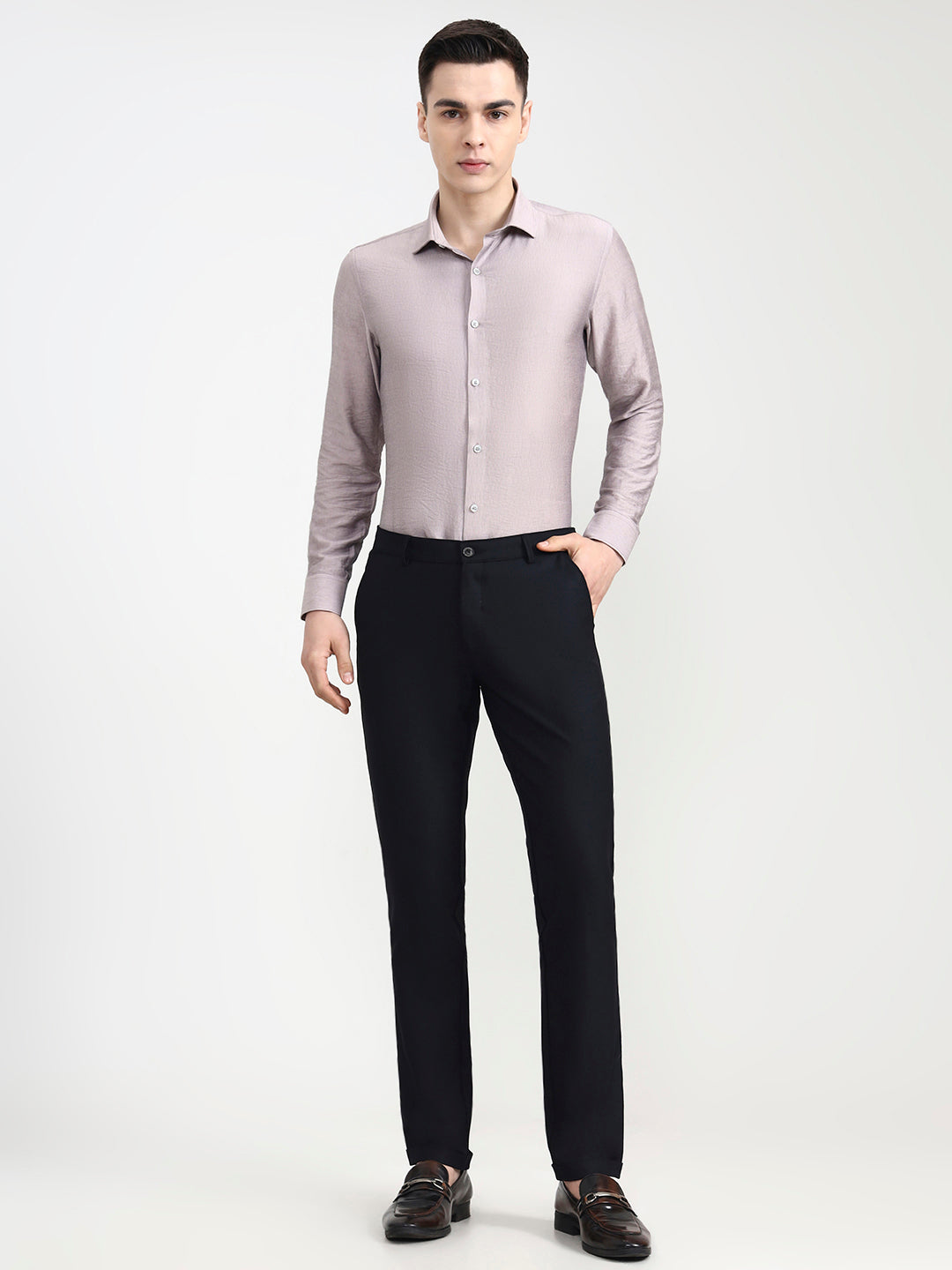 Navy Blue Solid Slim Fit Club Wear Trouser | Wyre