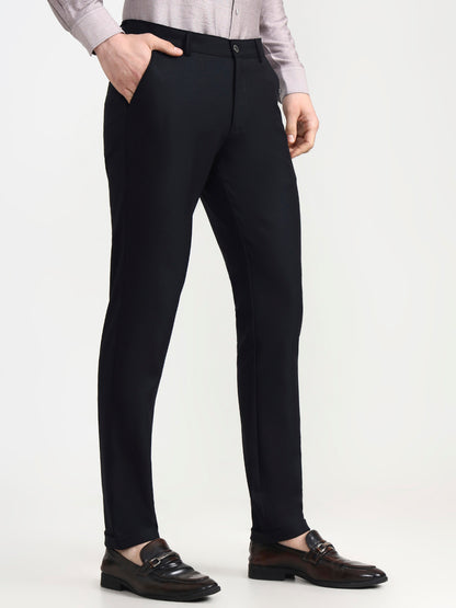 Navy Blue Solid Slim Fit Club Wear Trouser | Wyre