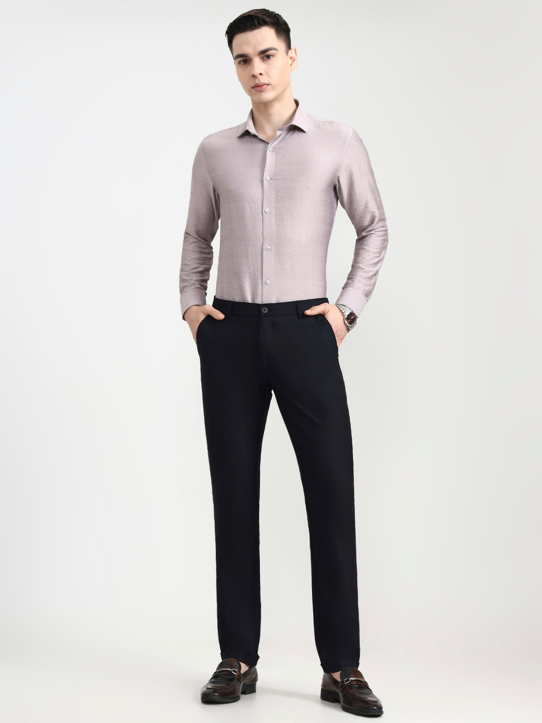 Navy Blue Solid Slim Fit Club Wear Trouser | Wyre