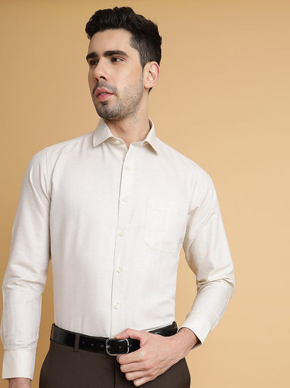 Beige Solid Slim Fit Formal Shirt | Greenfibre